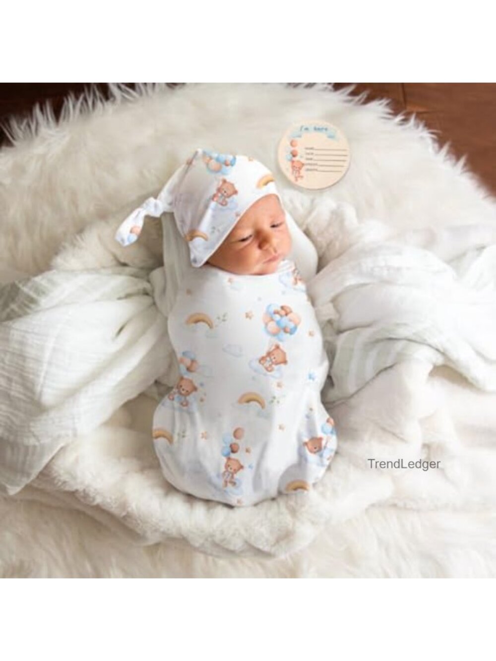 Baby Swaddle Blanket & Headband Set Soft Skin-Friendly Newborn Wrap